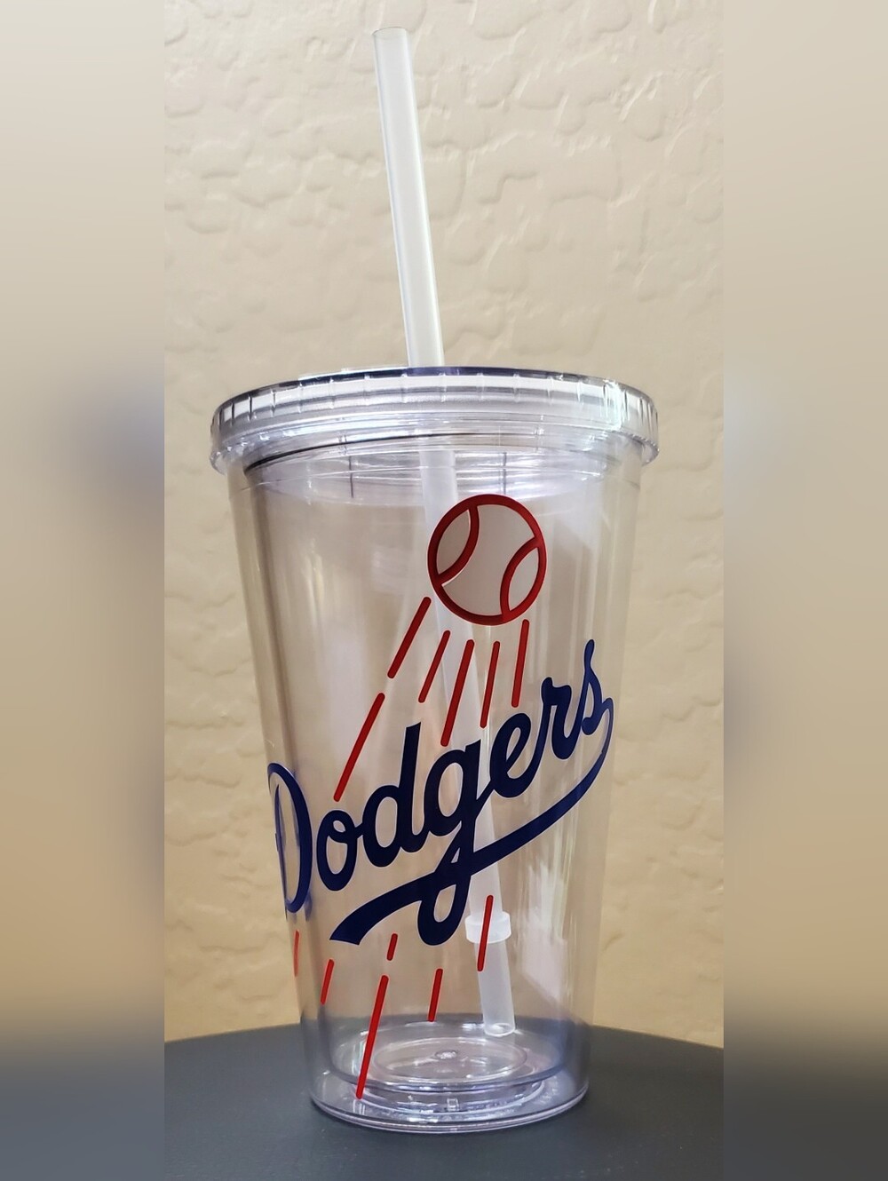 Los Angeles Dodgers Clear Tumbler with Straw - Red & Blue